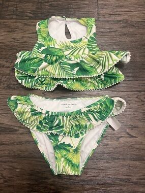 Janie and Jack Green Tropical Leaf Ruffle Two-Piece Swimsuit